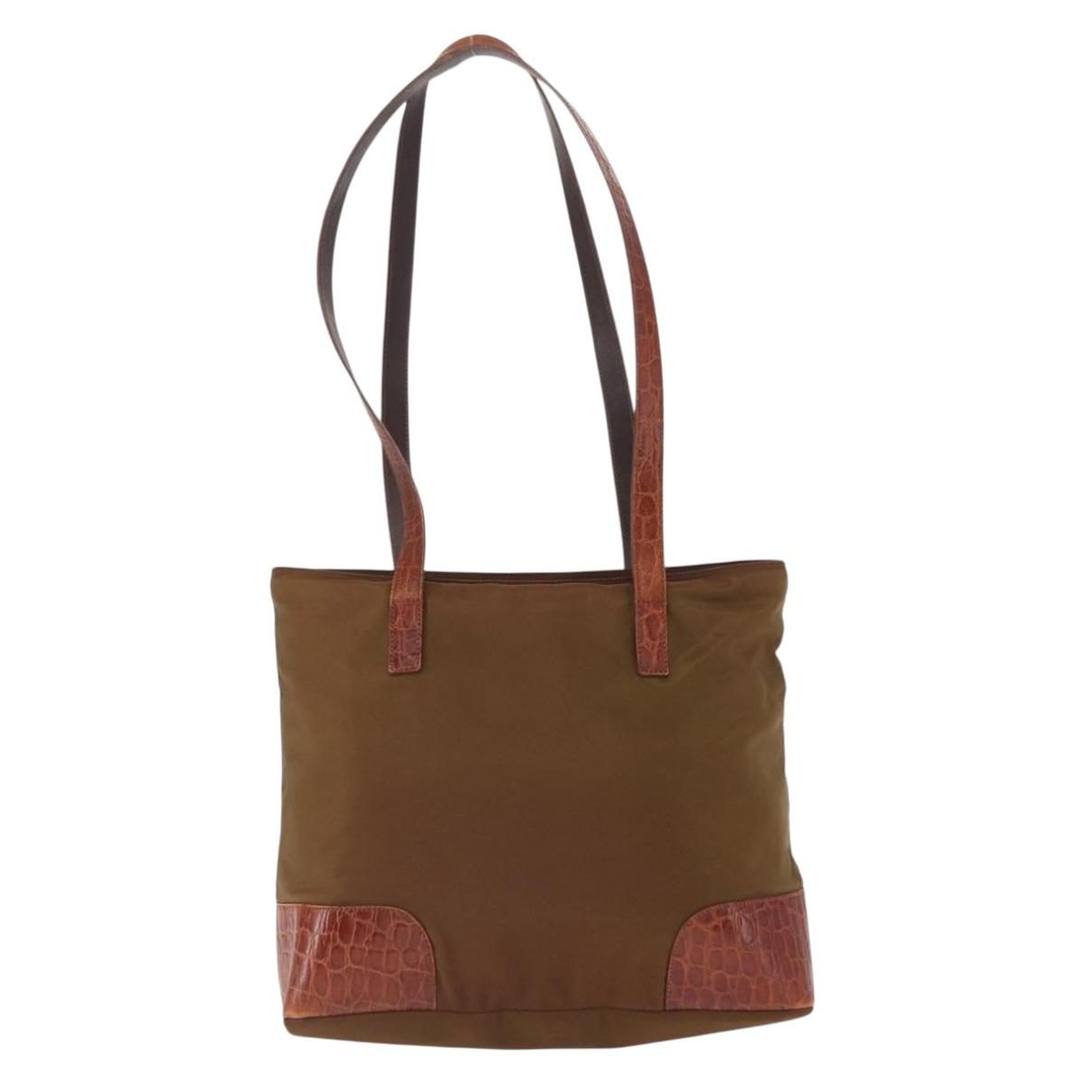 PRADA Tote Bag Nylon Brown Gold Auth 161781