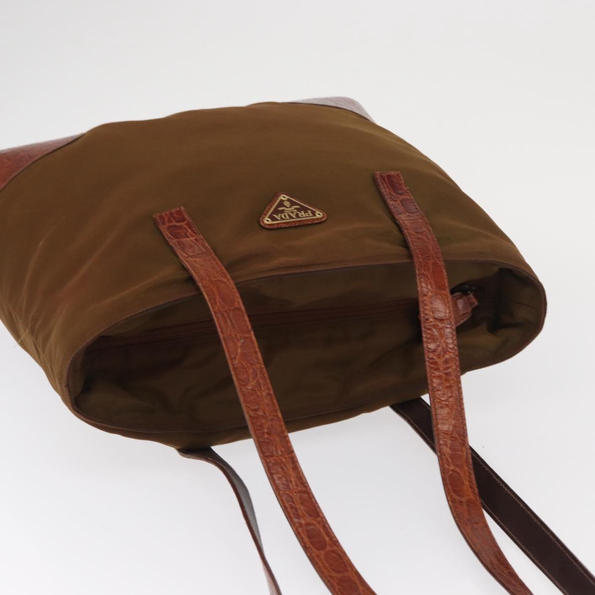 PRADA Tote Bag Nylon Brown Gold Auth 161781