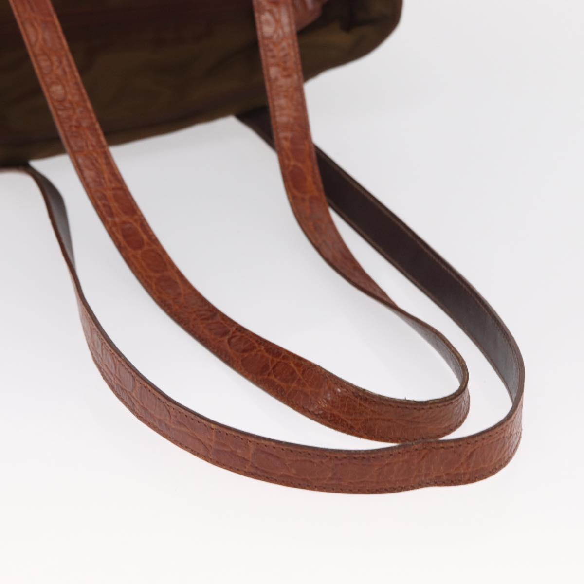 PRADA Tote Bag Nylon Brown Gold Auth 161781