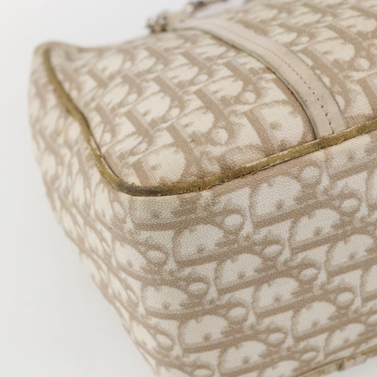 Christian Dior Trotter Canvas Romantic Hand Bag PVC Beige Silver Auth 161784