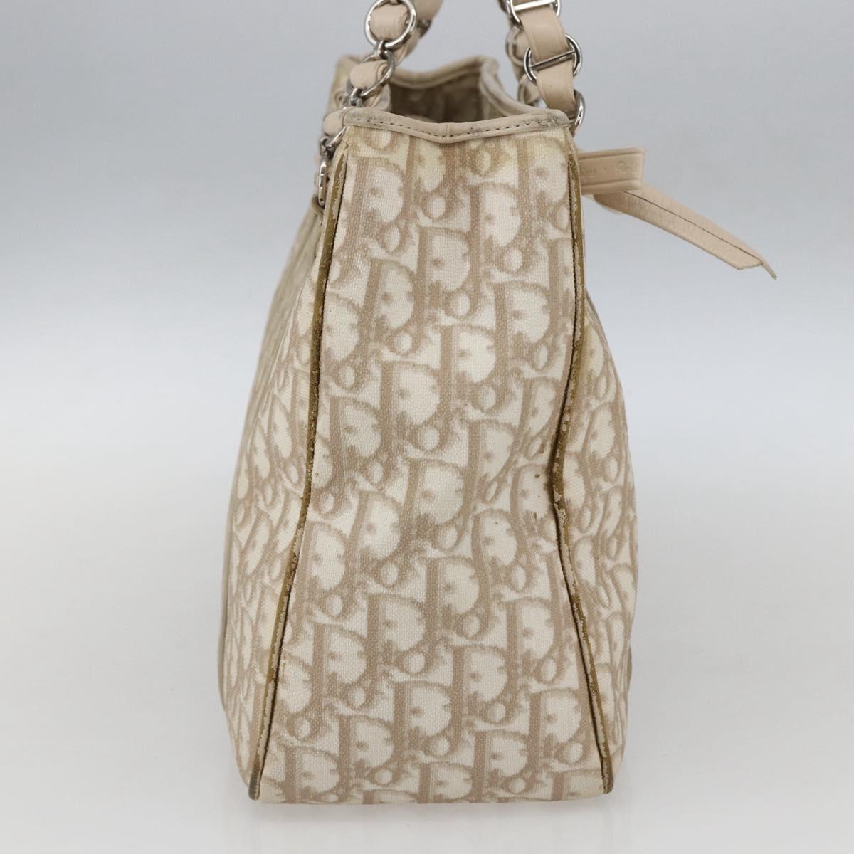Christian Dior Trotter Canvas Romantic Hand Bag PVC Beige Silver Auth 161784