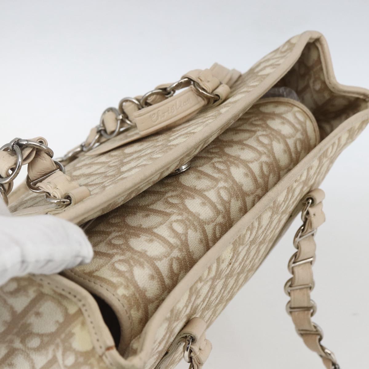 Christian Dior Trotter Canvas Romantic Hand Bag PVC Beige Silver Auth 161784