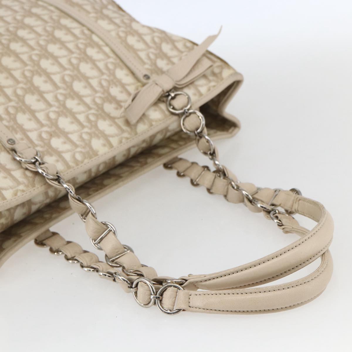 Christian Dior Trotter Canvas Romantic Hand Bag PVC Beige Silver Auth 161784