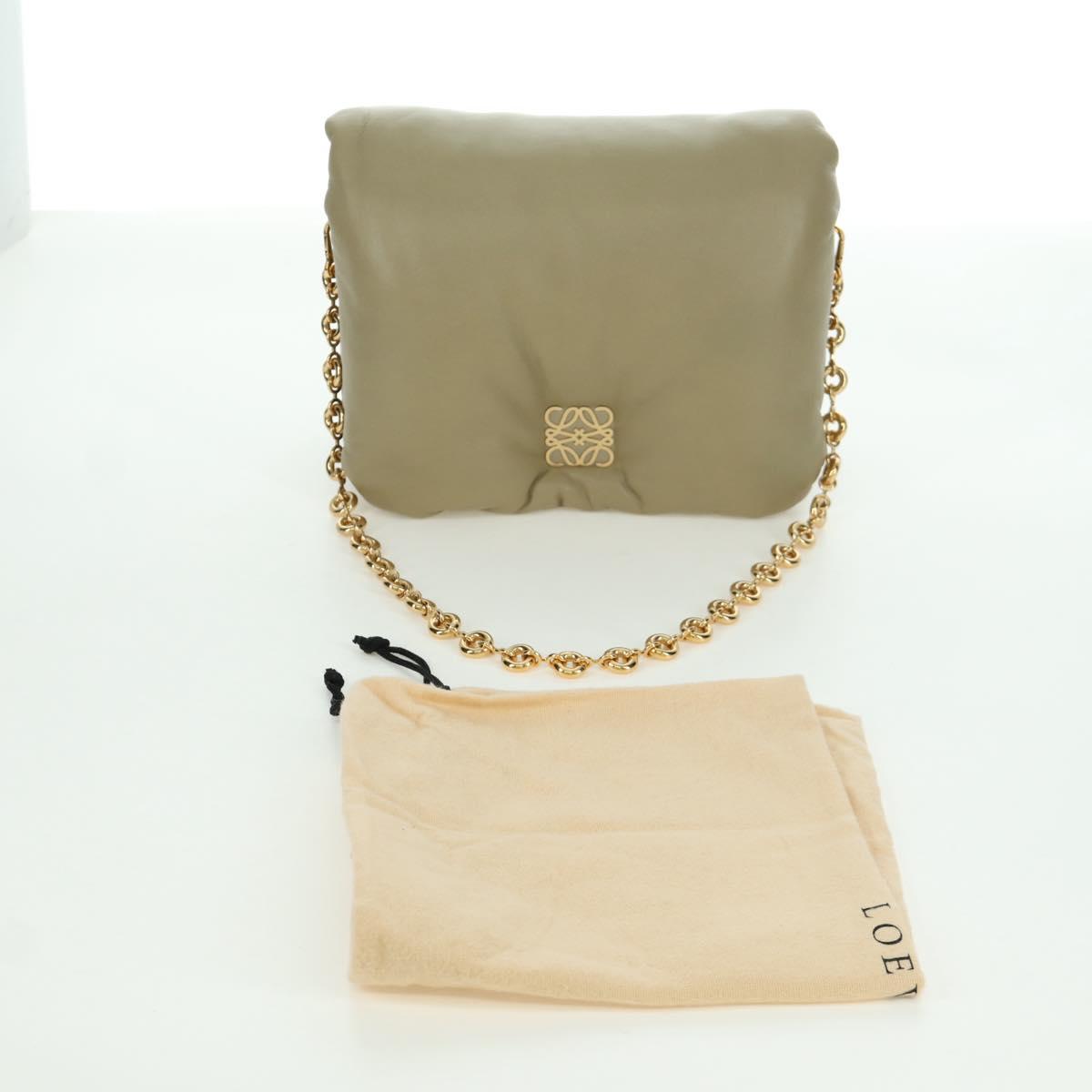 LOEWE Puffer Goya Bag Shoulder Bag Leather Green Gold Auth 161799SAM
