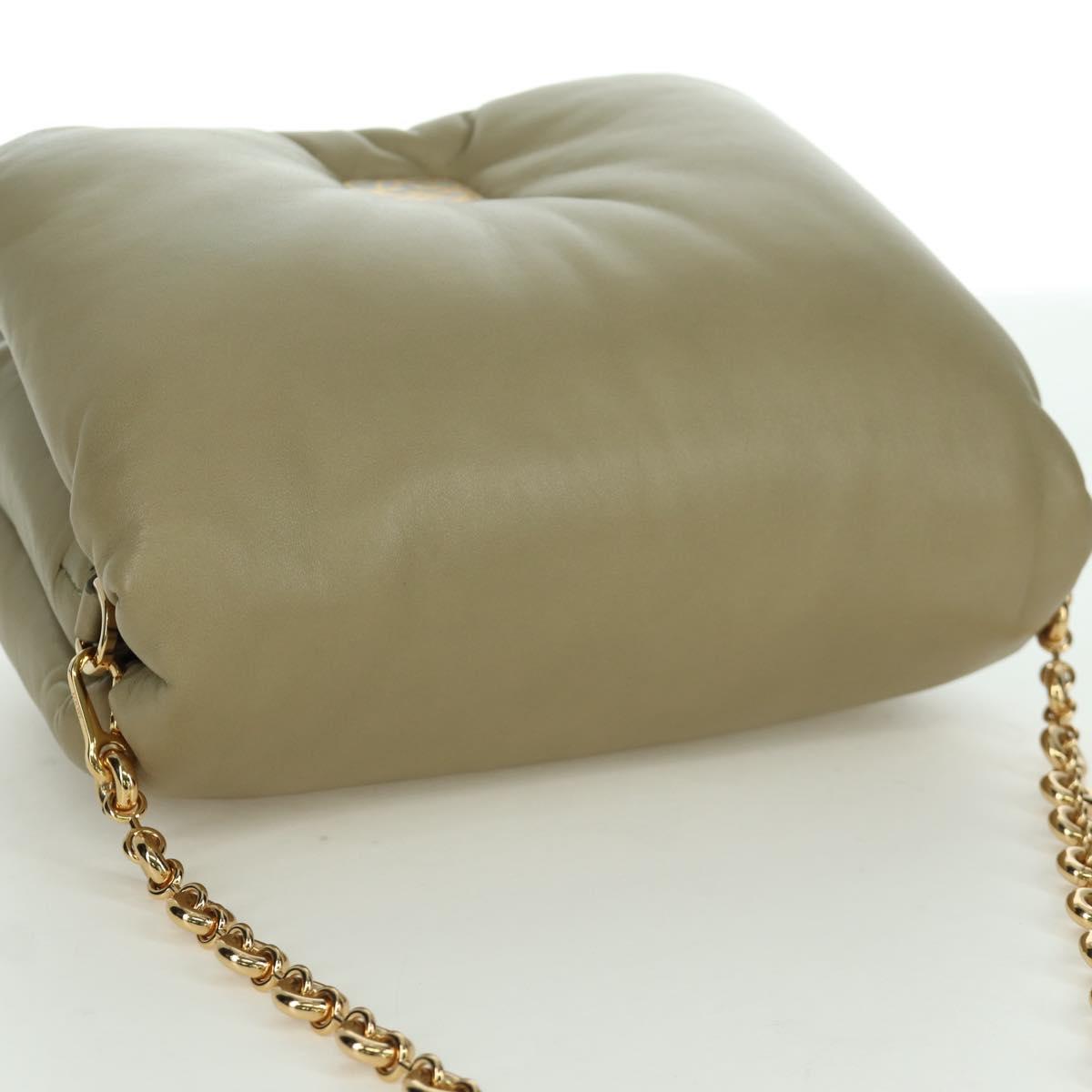 LOEWE Puffer Goya Bag Shoulder Bag Leather Green Gold Auth 161799SAM