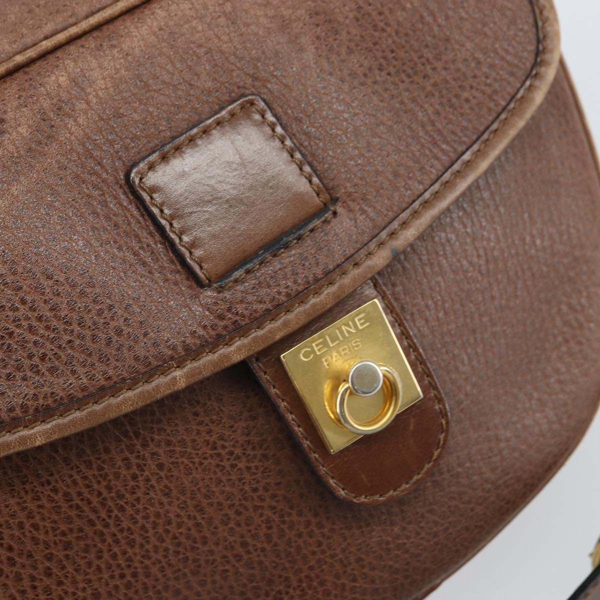 CELINE Shoulder Bag Leather Brown Gold Auth 162021