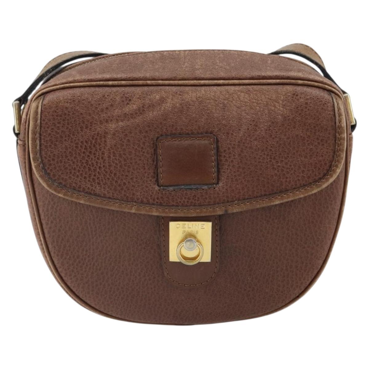 CELINE Shoulder Bag Leather Brown Gold Auth 162021