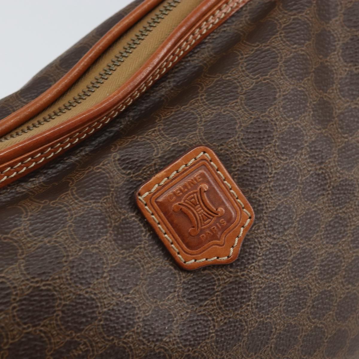 CELINE Macadam Canvas Clutch Bag PVC Leather Brown Gold Auth 162022