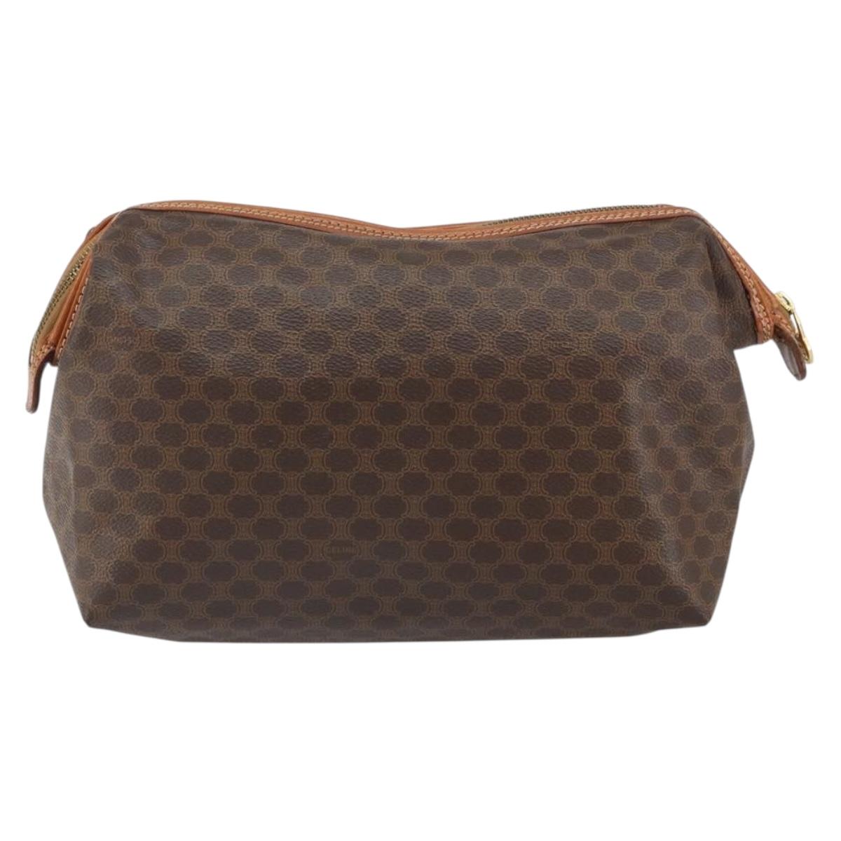 CELINE Macadam Canvas Clutch Bag PVC Leather Brown Gold Auth 162022