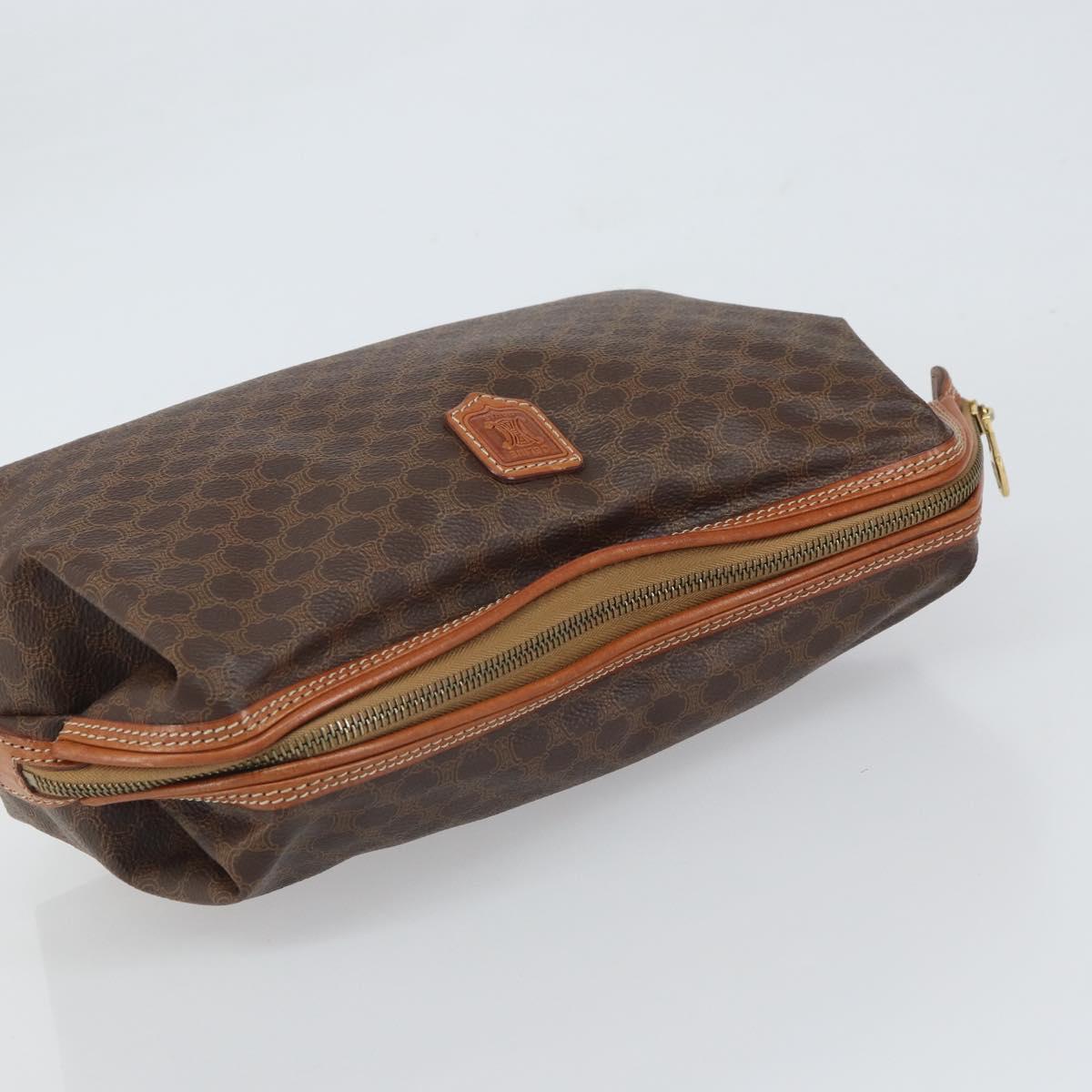 CELINE Macadam Canvas Clutch Bag PVC Leather Brown Gold Auth 162022