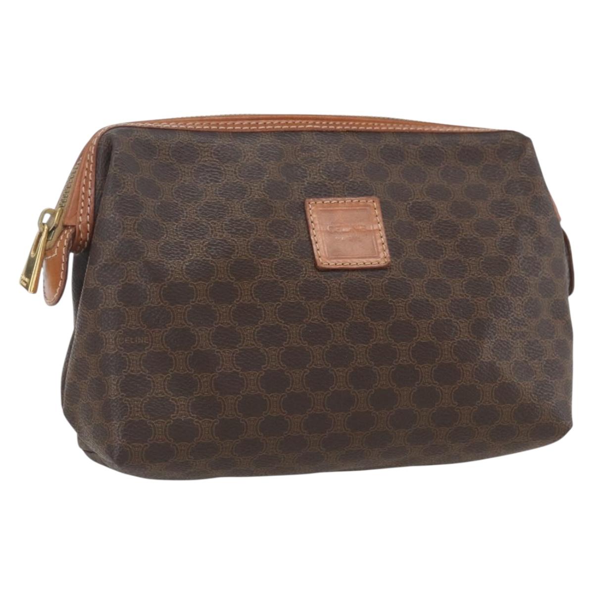 CELINE Macadam Canvas Clutch Bag PVC Leather Brown Gold Auth 162023