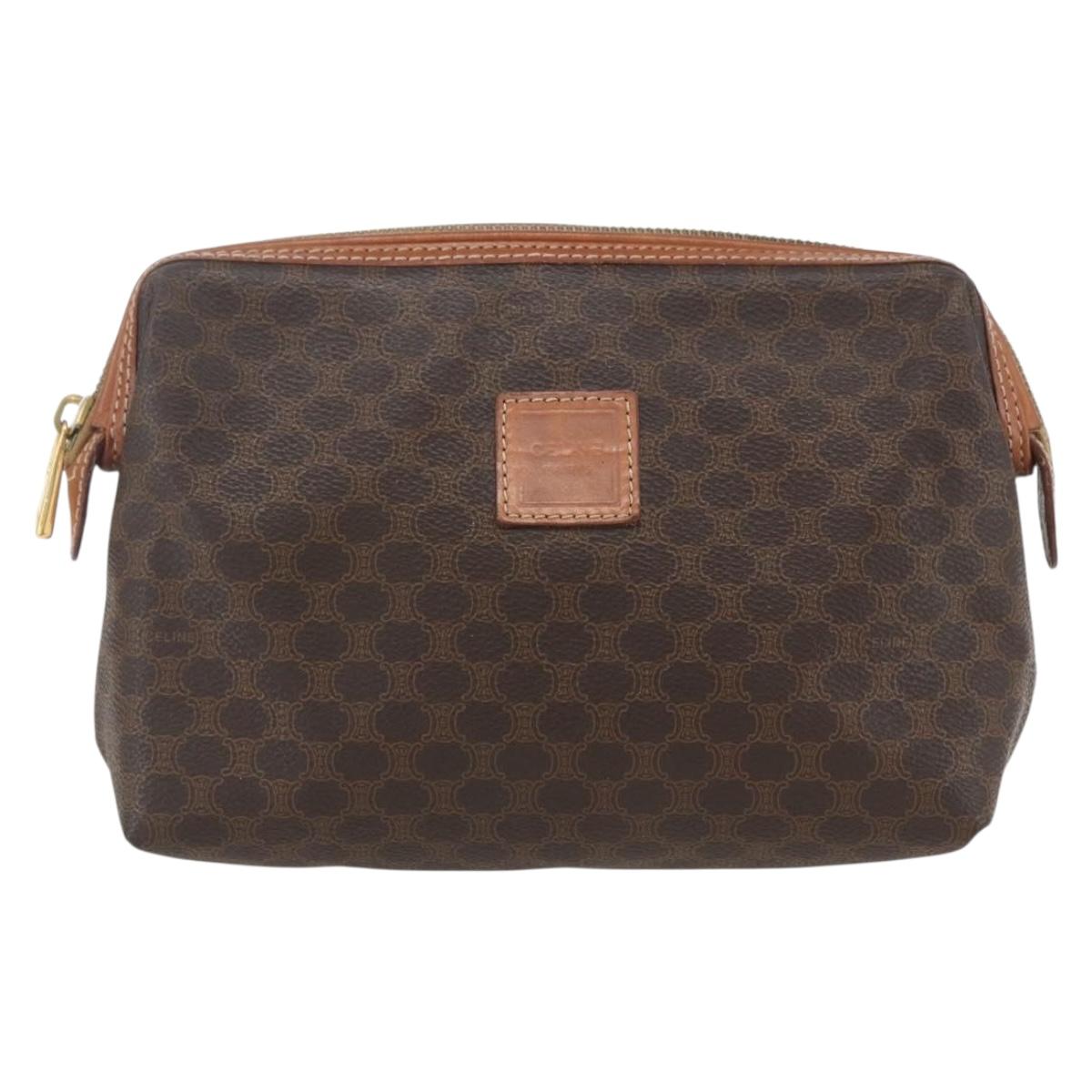 CELINE Macadam Canvas Clutch Bag PVC Leather Brown Gold Auth 162023