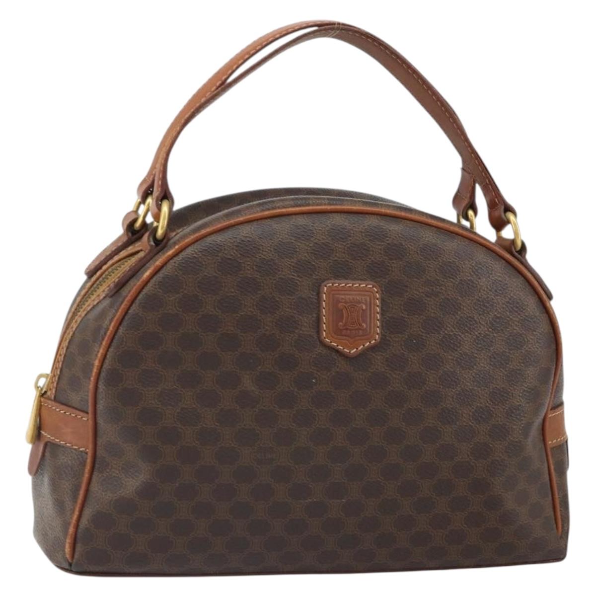 CELINE Macadam Canvas Hand Bag PVC Leather Brown Gold Auth 162026