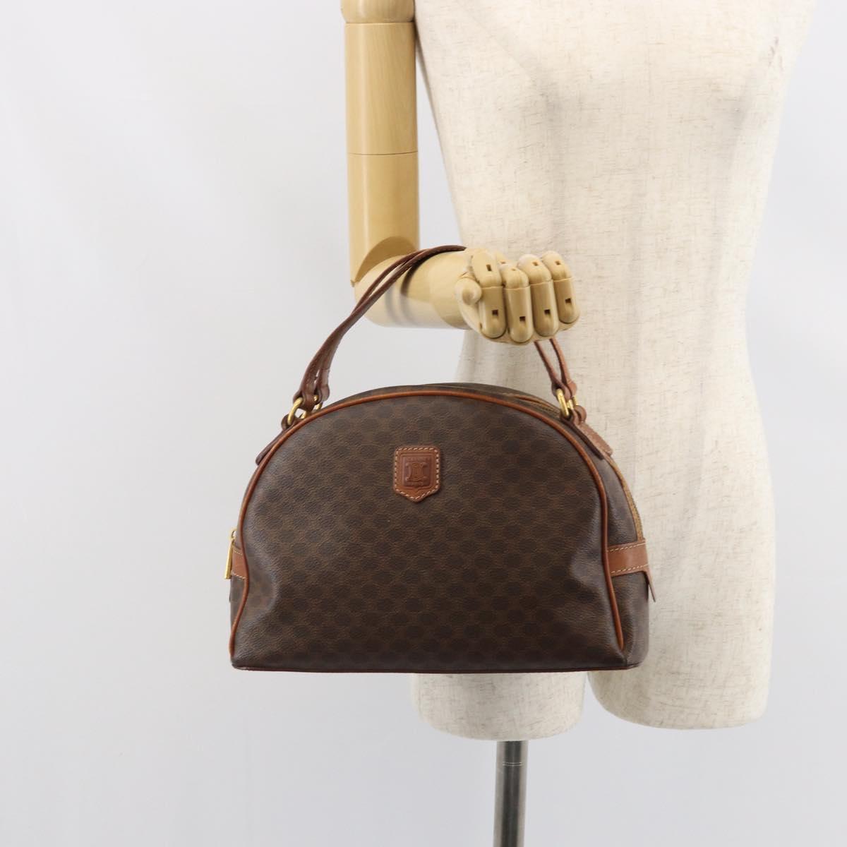 CELINE Macadam Canvas Hand Bag PVC Leather Brown Gold Auth 162026