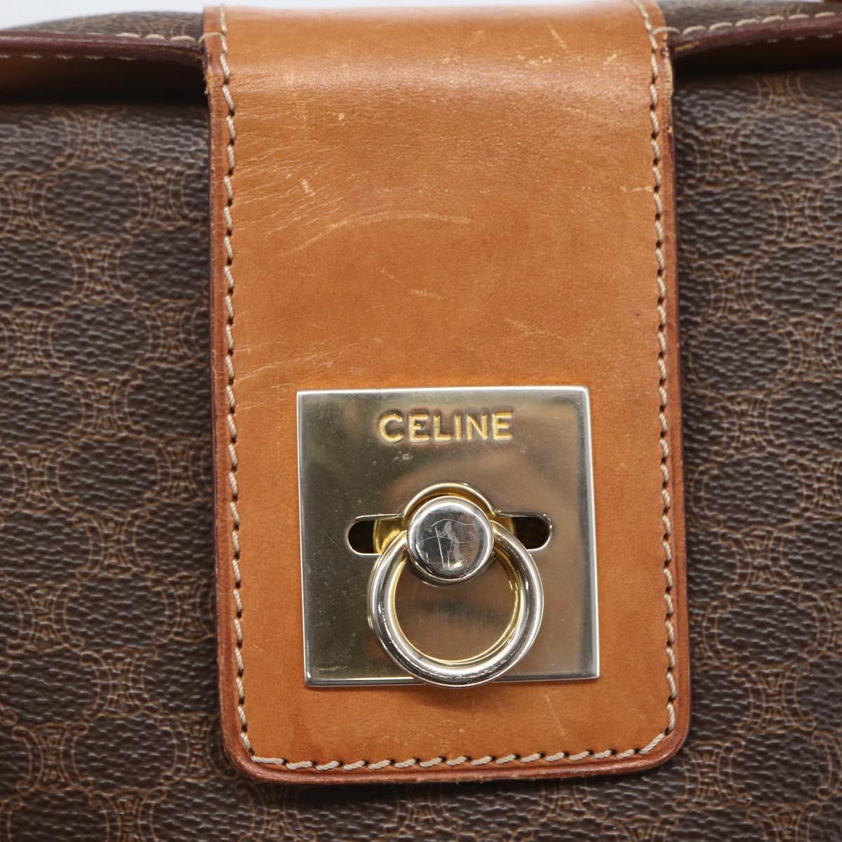 CELINE Macadam Canvas Hand Bag PVC Leather Brown Gold Auth 162027