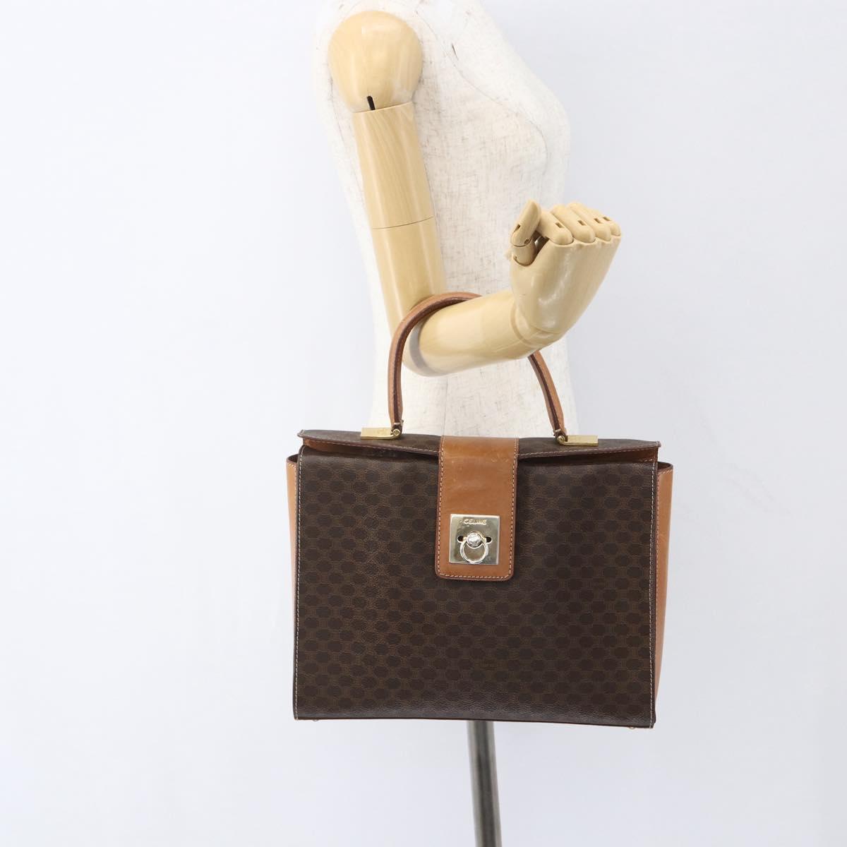 CELINE Macadam Canvas Hand Bag PVC Leather Brown Gold Auth 162027