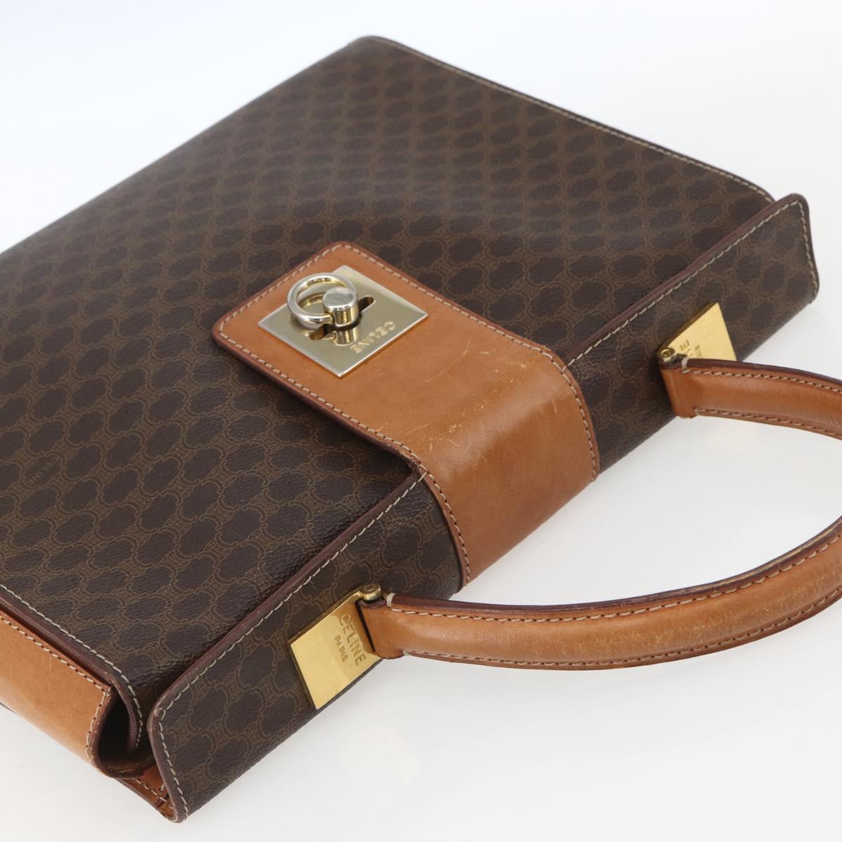 CELINE Macadam Canvas Hand Bag PVC Leather Brown Gold Auth 162027