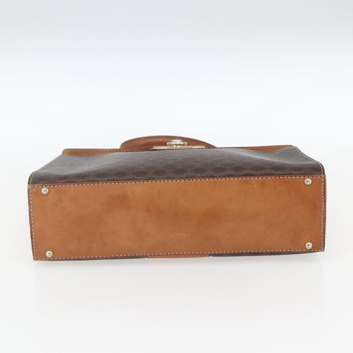 CELINE Macadam Canvas Hand Bag PVC Leather Brown Gold Auth 162027