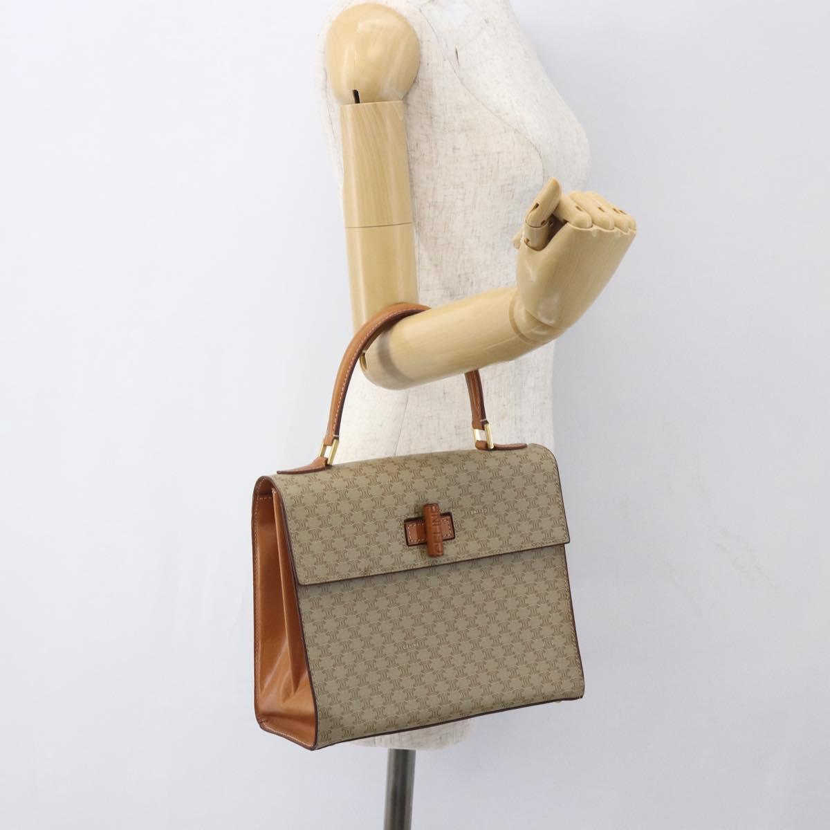 CELINE Macadam Canvas Hand Bag PVC Beige Gold Auth 162029
