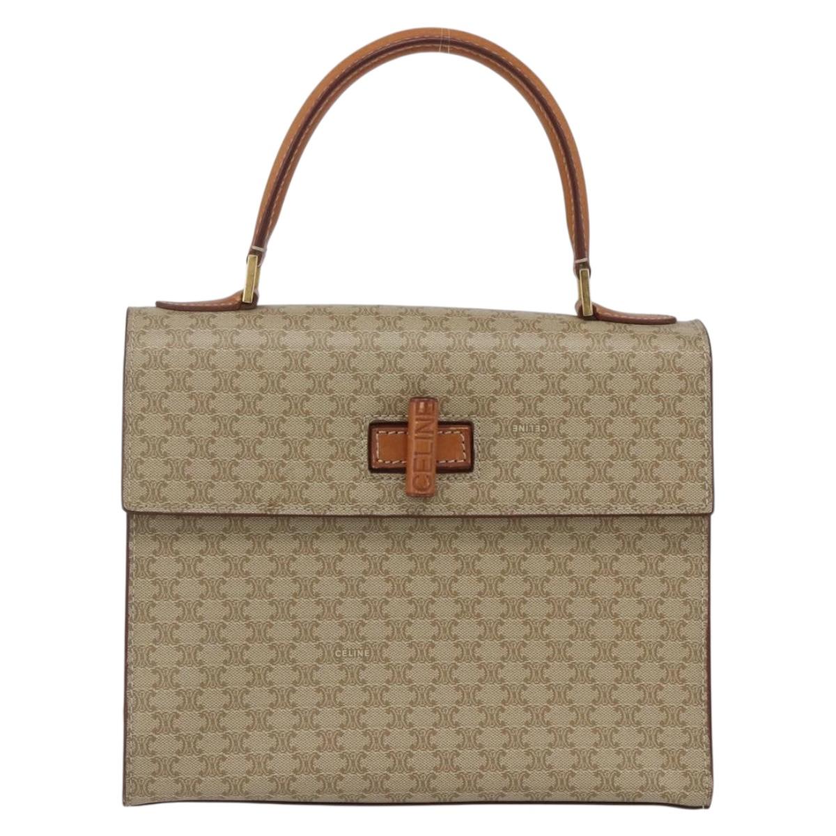 CELINE Macadam Canvas Hand Bag PVC Beige Gold Auth 162029