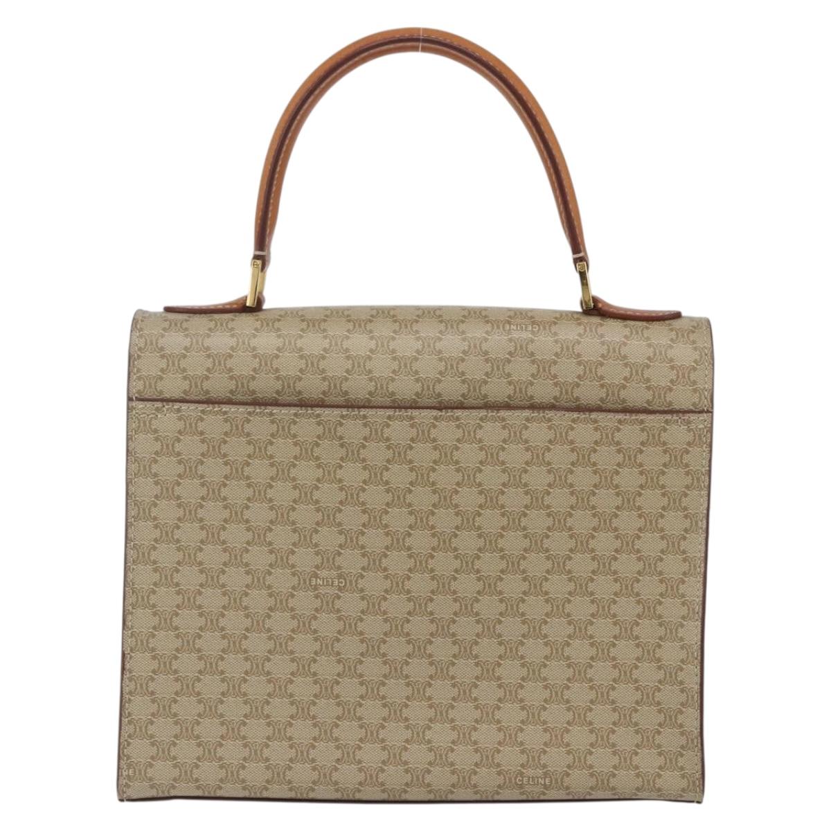 CELINE Macadam Canvas Hand Bag PVC Beige Gold Auth 162029