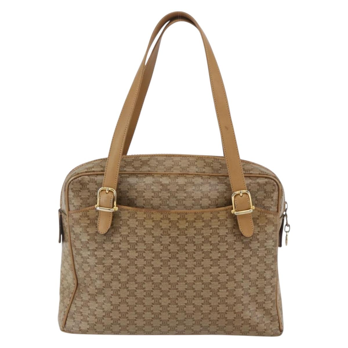 CELINE Macadam Canvas Hand Bag PVC Beige Gold Auth 162030
