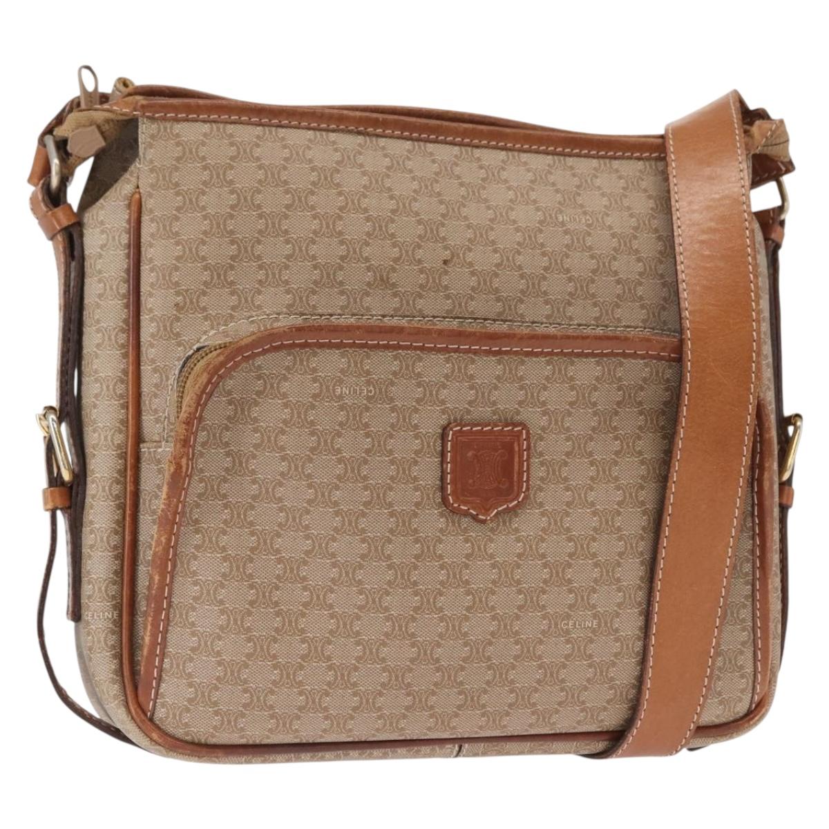 CELINE Macadam Canvas Shoulder Bag PVC Beige Gold Auth 162032