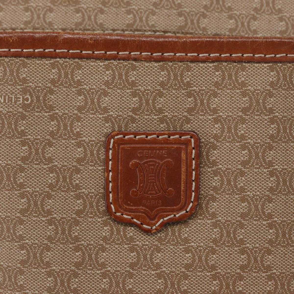 CELINE Macadam Canvas Shoulder Bag PVC Beige Gold Auth 162032