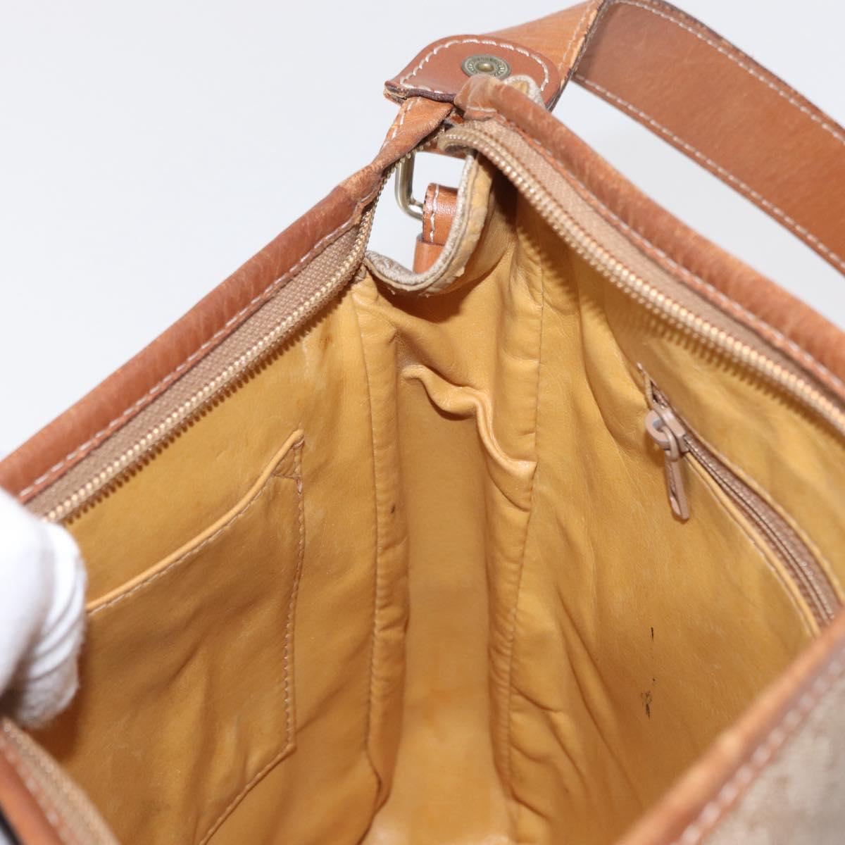 CELINE Macadam Canvas Shoulder Bag PVC Beige Gold Auth 162032