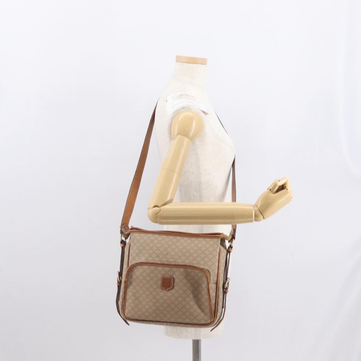 CELINE Macadam Canvas Shoulder Bag PVC Beige Gold Auth 162032