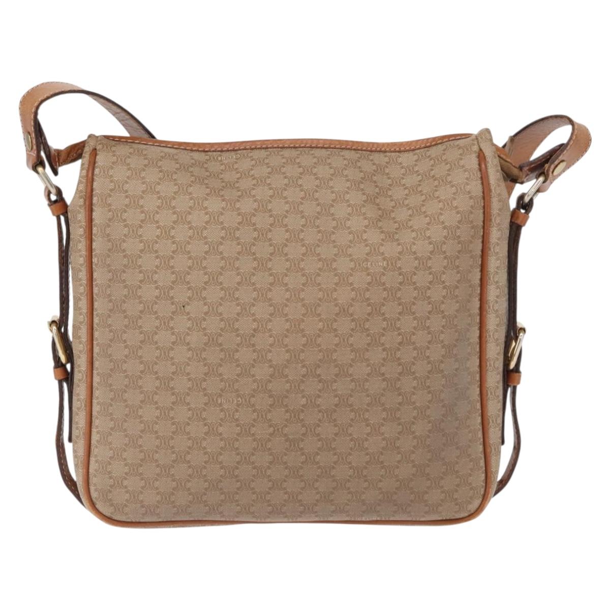 CELINE Macadam Canvas Shoulder Bag PVC Beige Gold Auth 162032