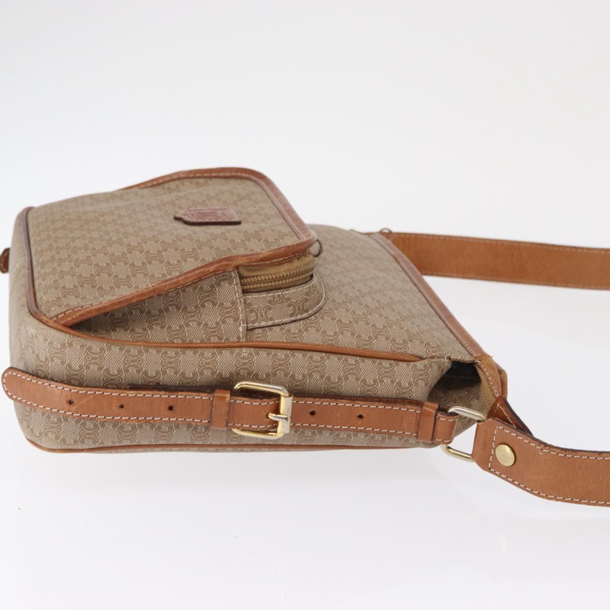 CELINE Macadam Canvas Shoulder Bag PVC Beige Gold Auth 162032