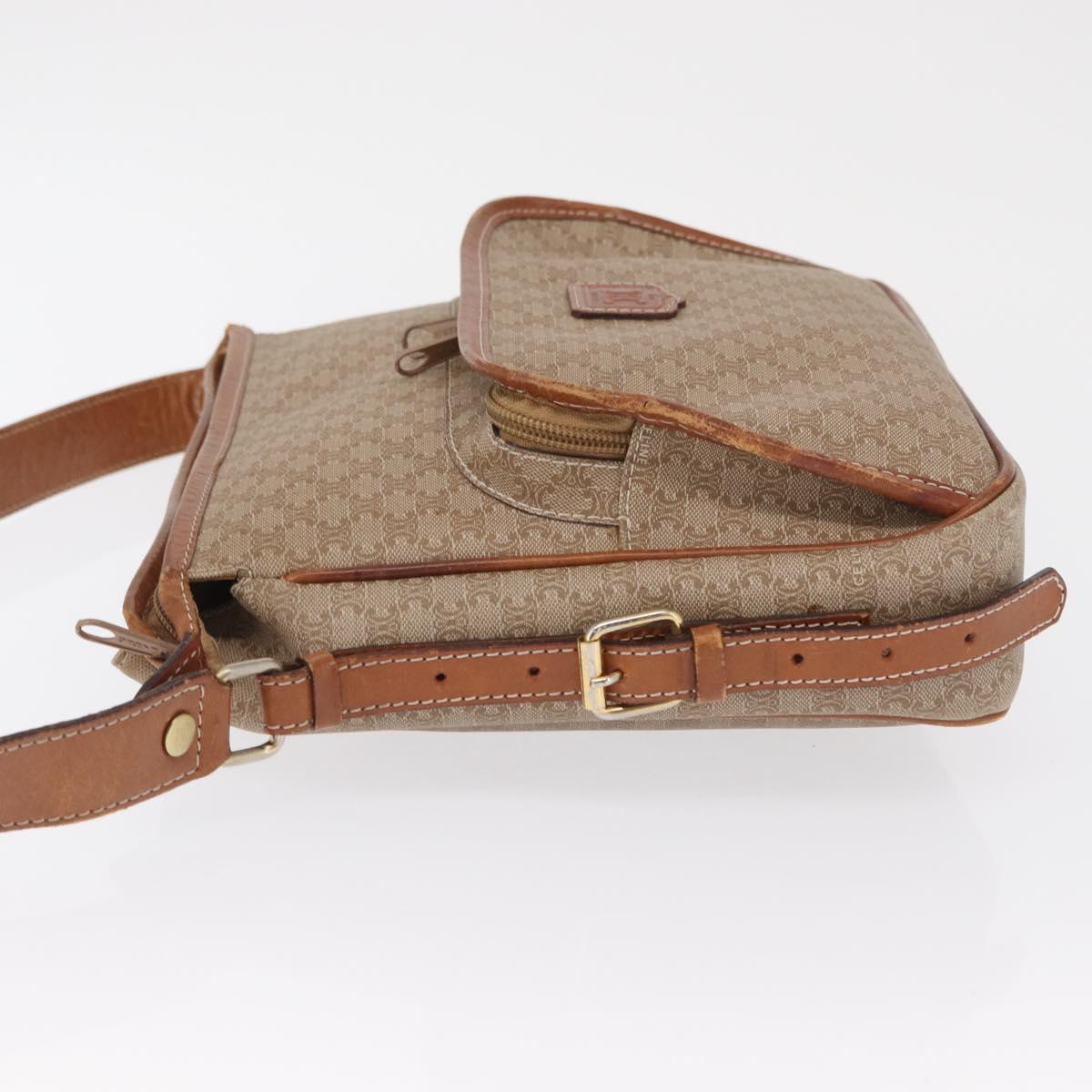 CELINE Macadam Canvas Shoulder Bag PVC Beige Gold Auth 162032