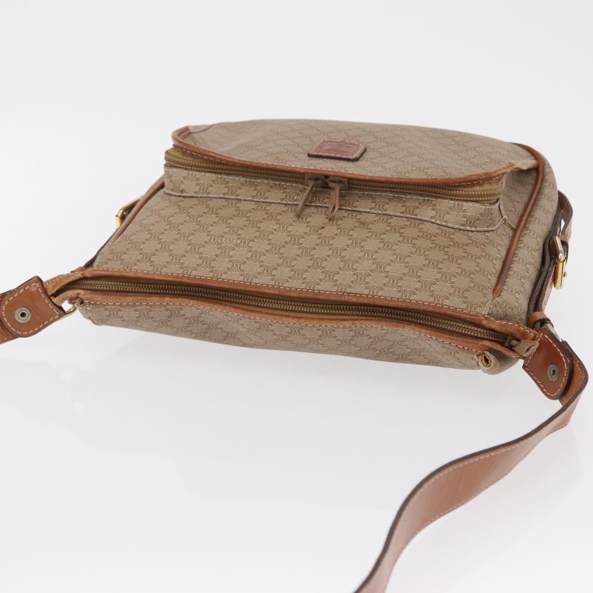 CELINE Macadam Canvas Shoulder Bag PVC Beige Gold Auth 162032