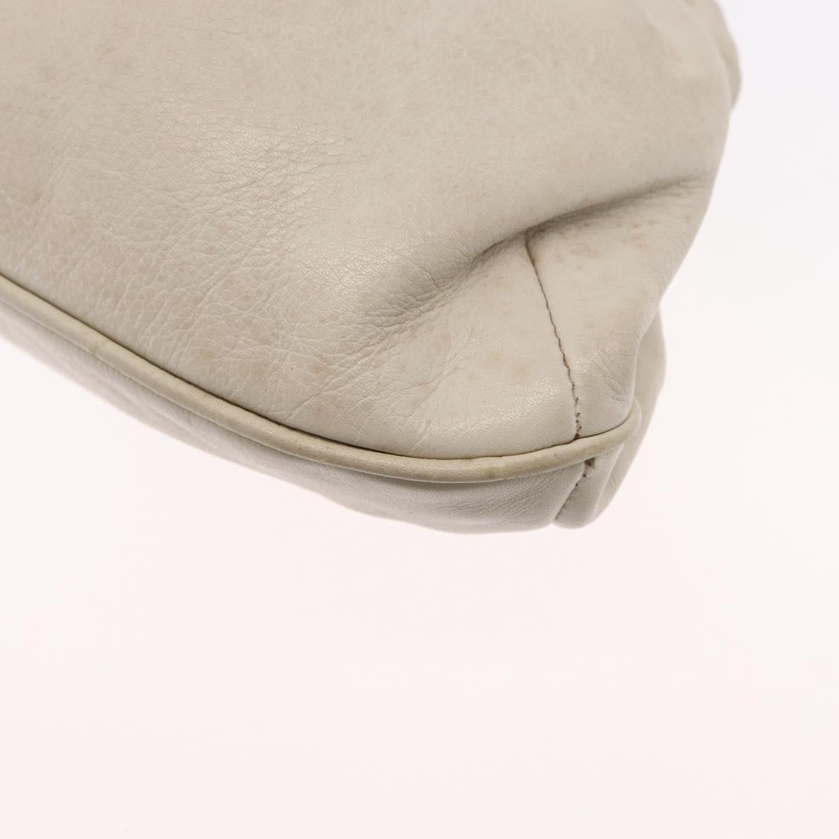 CELINE Shoulder Bag Leather White Gold Auth 162034