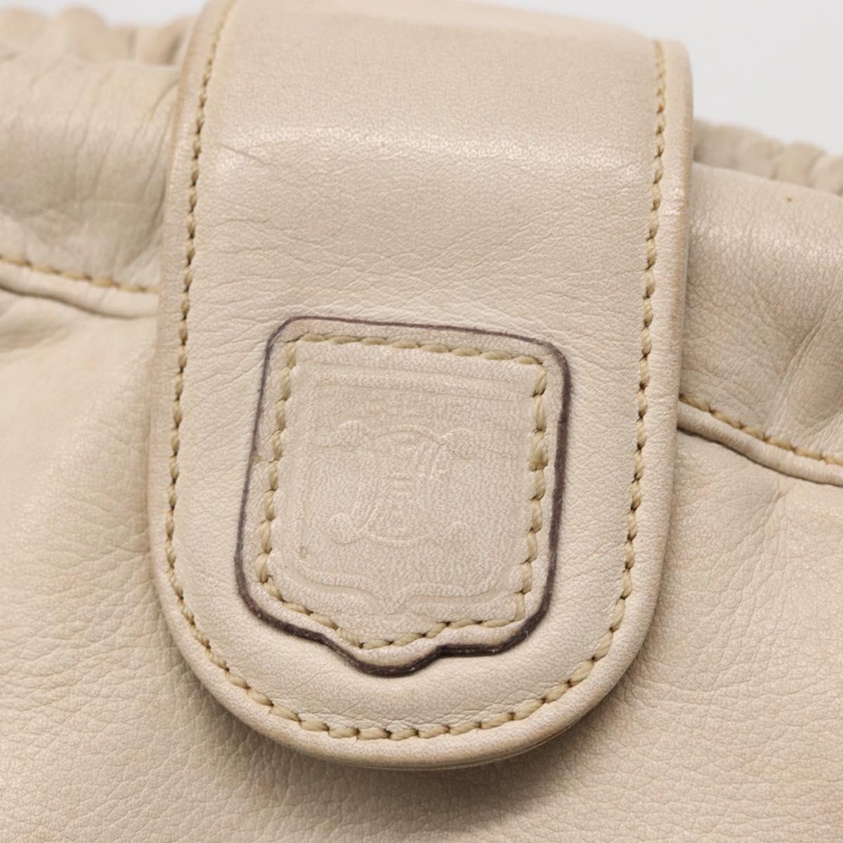 CELINE Shoulder Bag Leather White Gold Auth 162034