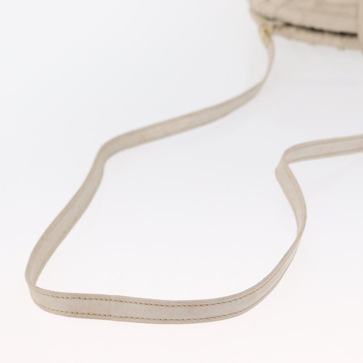 CELINE Shoulder Bag Leather White Gold Auth 162034