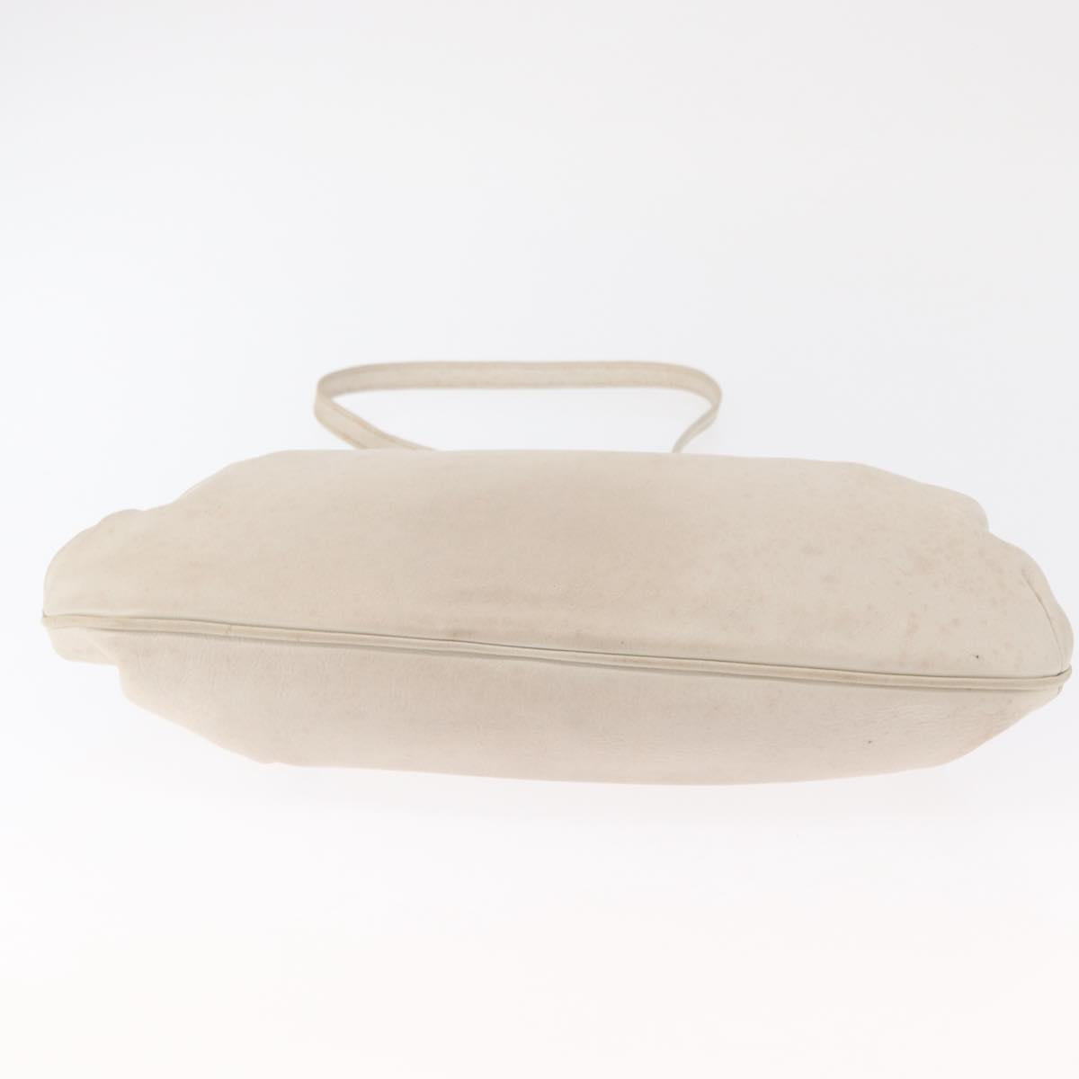 CELINE Shoulder Bag Leather White Gold Auth 162034