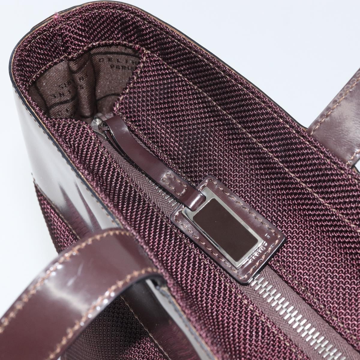 CELINE Tote Bag Canvas patent leather Brown Silver Auth 162037