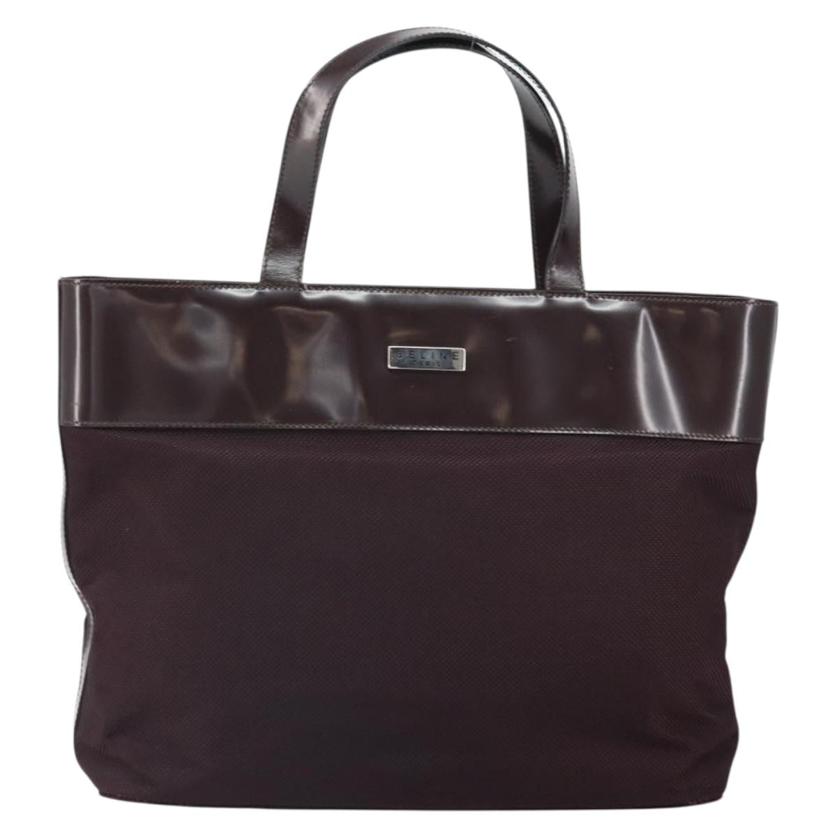 CELINE Tote Bag Canvas patent leather Brown Silver Auth 162037