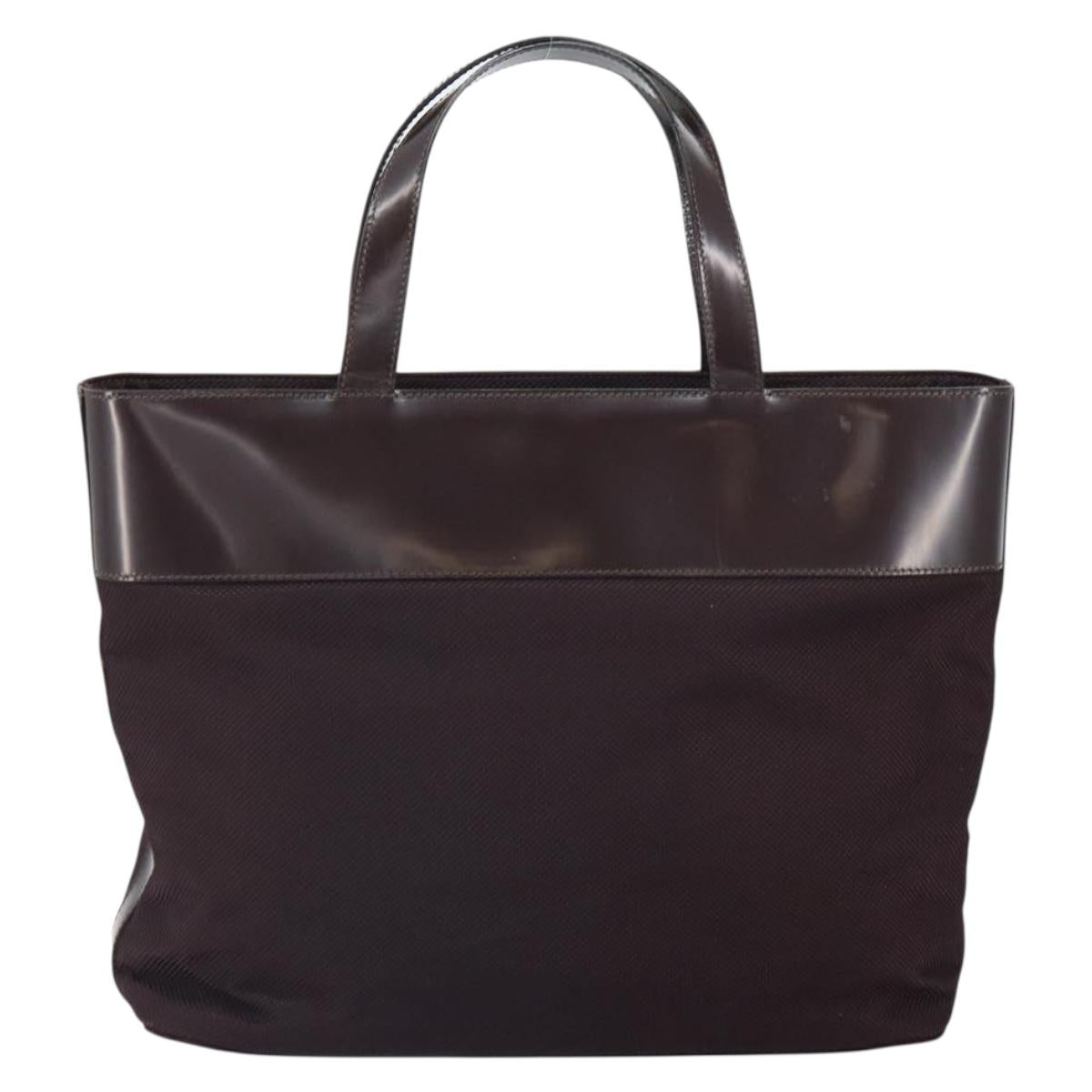 CELINE Tote Bag Canvas patent leather Brown Silver Auth 162037