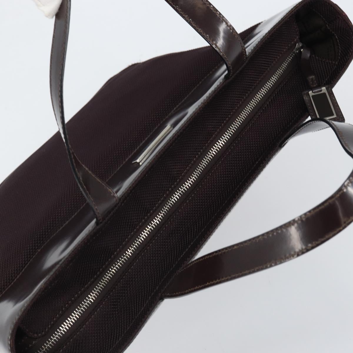 CELINE Tote Bag Canvas patent leather Brown Silver Auth 162037