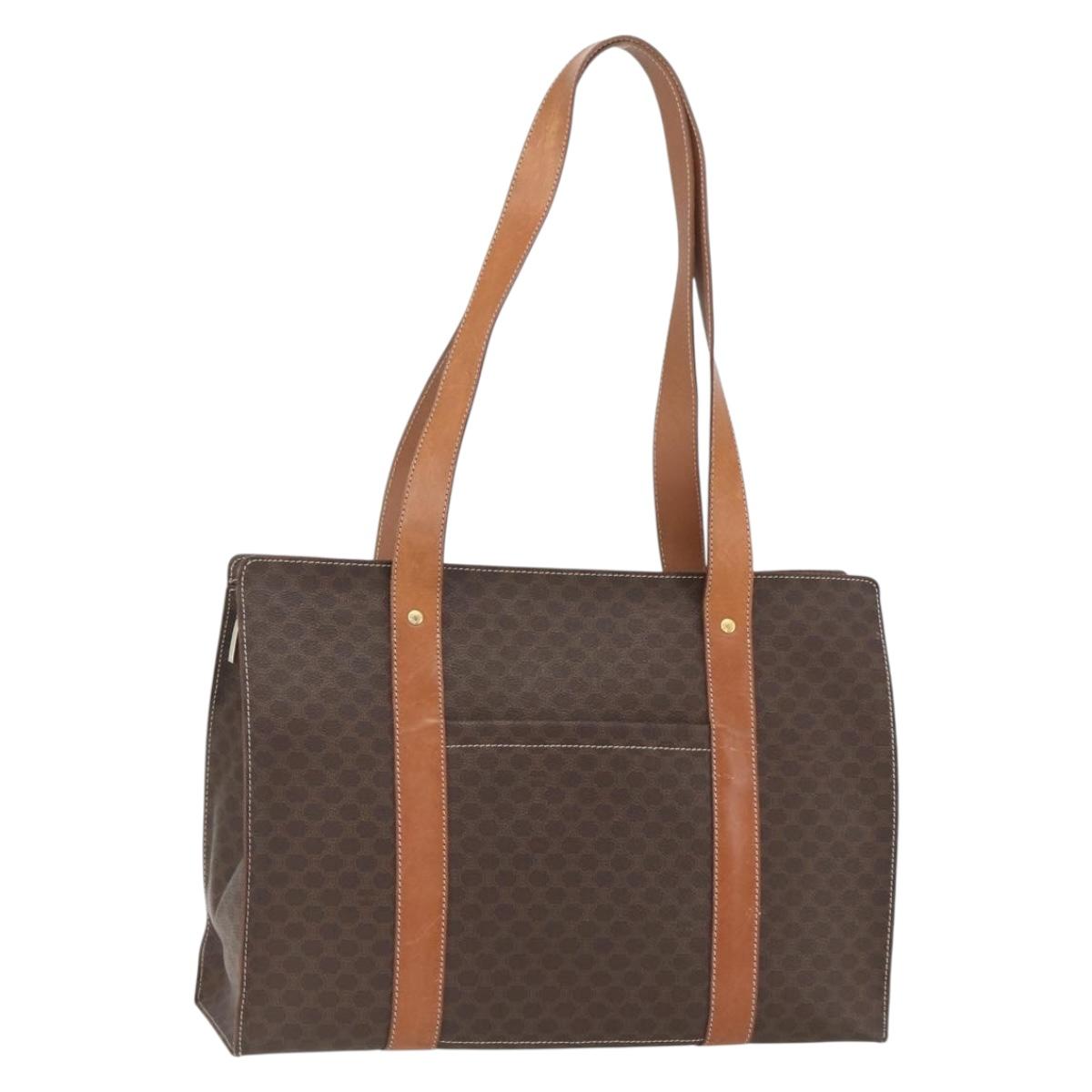 CELINE Macadam Canvas Tote Bag PVC Leather Brown Gold Auth 162038