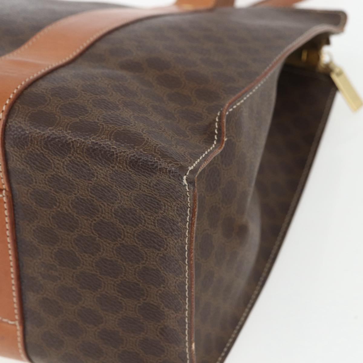 CELINE Macadam Canvas Tote Bag PVC Leather Brown Gold Auth 162038