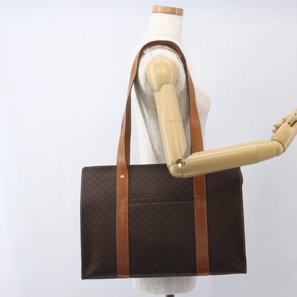 CELINE Macadam Canvas Tote Bag PVC Leather Brown Gold Auth 162038