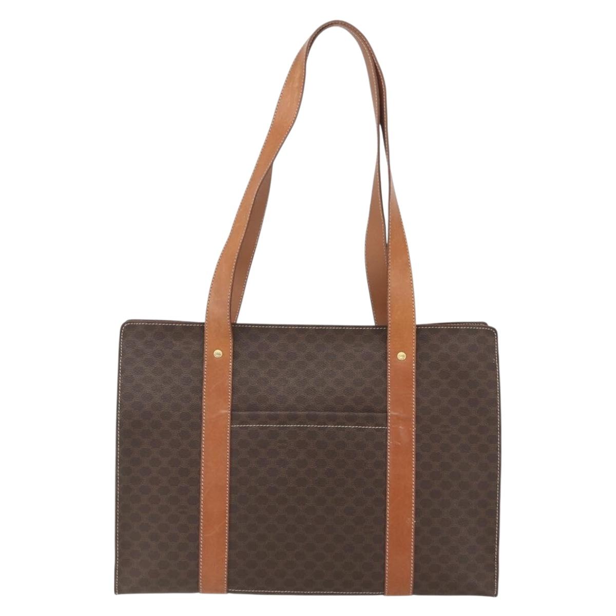 CELINE Macadam Canvas Tote Bag PVC Leather Brown Gold Auth 162038