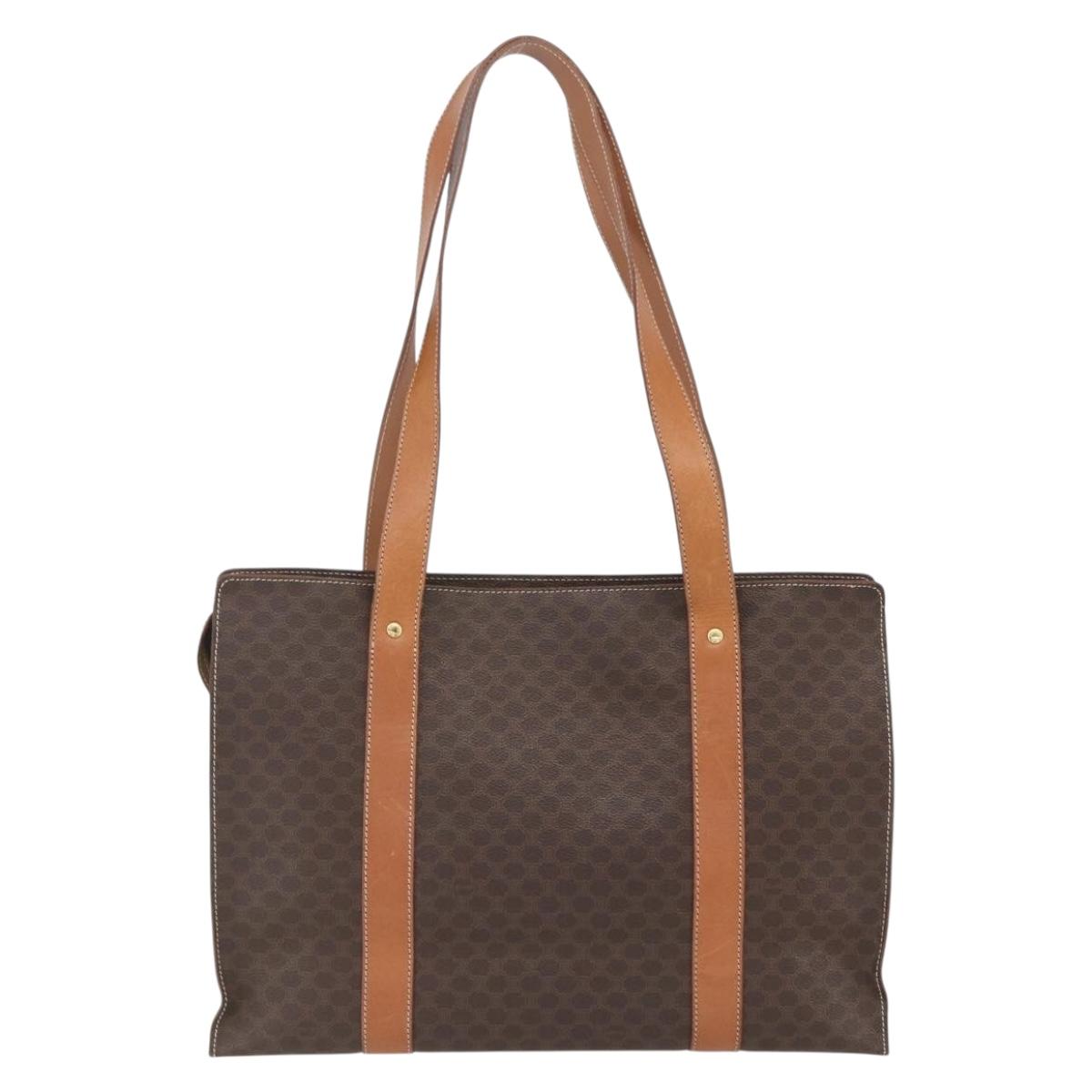 CELINE Macadam Canvas Tote Bag PVC Leather Brown Gold Auth 162038