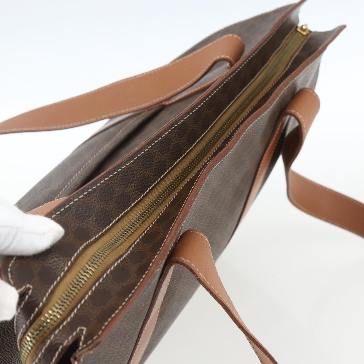 CELINE Macadam Canvas Tote Bag PVC Leather Brown Gold Auth 162038