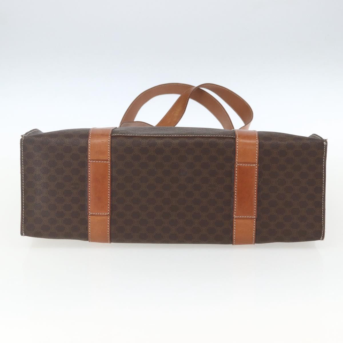 CELINE Macadam Canvas Tote Bag PVC Leather Brown Gold Auth 162038