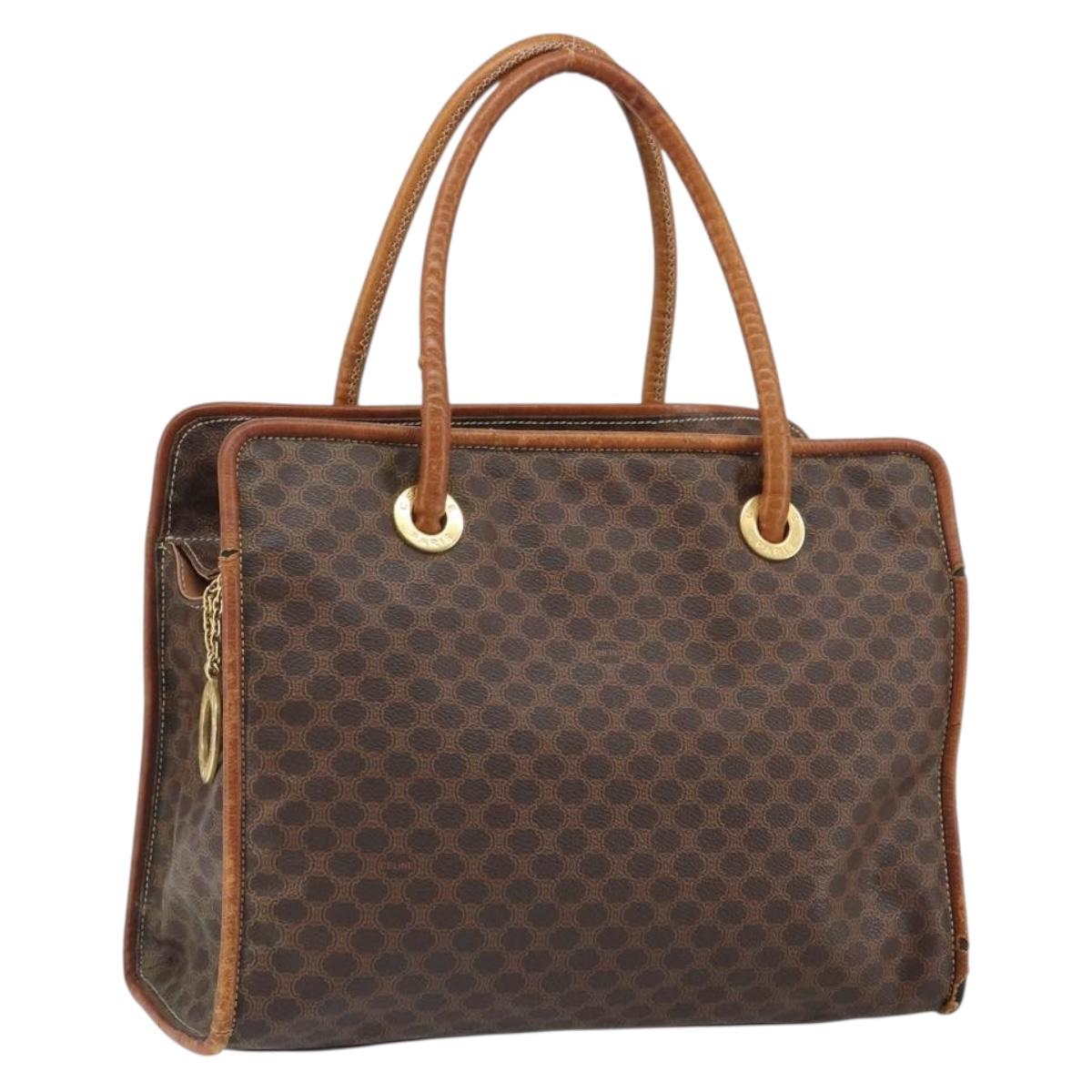 CELINE Macadam Canvas Tote Bag PVC Leather Brown Gold Auth 162039
